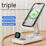 Three-in-one Magsafe Wireless Fast Charging Folding Mobile Phone Magnetic Bracket Vertical Power Bank